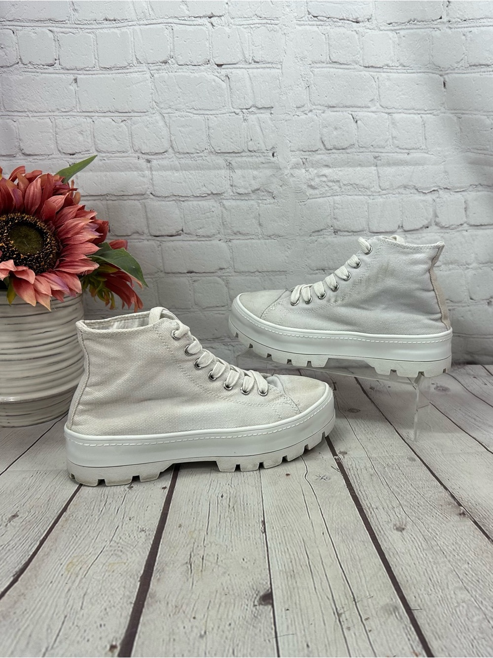 Madden Girl White Lace-Up High-Top Platform Boots